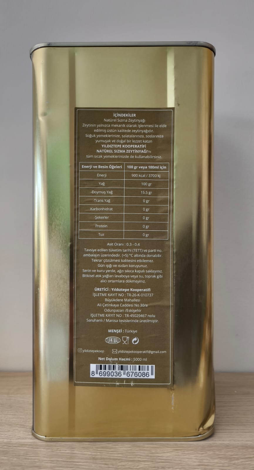 Naturel Sızma Zeytinyağı 5 lt - Eskişehir Yıldıztepe Koop.